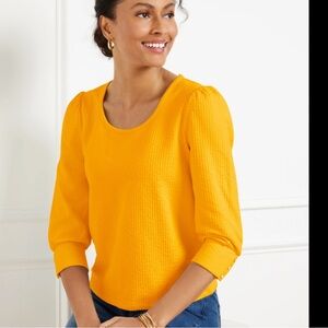 Talbots Plus Petite Vibrant Yellow Textured Top 3/4 Sleeves Crewneck Women’s 2XP